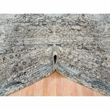 Load image into Gallery viewer, 11&#39;9&quot;x12&#39;3&quot; Gray, Transitional Persian Influence Erased Medallion Design, Silk With Textured Wool, Hand Knotted, Square Oriental Rug FWR394134