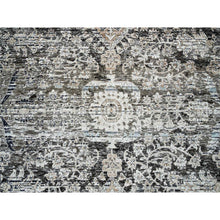 Load image into Gallery viewer, 11&#39;9&quot;x12&#39;3&quot; Gray, Transitional Persian Influence Erased Medallion Design, Silk With Textured Wool, Hand Knotted, Square Oriental Rug FWR394134