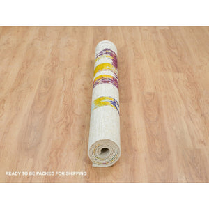5'10"x9'1" Colorful, Wool And Sari Silk, Modern Design Abstract Motifs With Painter's Brush Strokes, Hand Knotted Oriental Rug FWR394146
