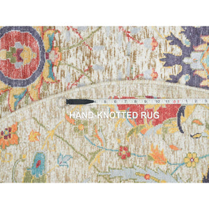 5'2"x6'10" Timberwolf Gray, Silken, Roman Mosaic Design, Hand Knotted, Oriental Rug FWR523062
