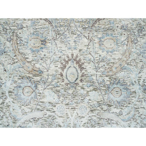 3'3"x5' Ivory, Sickle Leaf Design, Soft Pile, Dense Weave, Silk With Textured Wool, Hand Knotted, Oriental Rug FWR394176