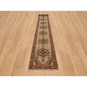2'7"x20' Ivory, Soft And Plush, Antiqued Fine Heriz Re-creation, Hand Knotted, Pure Wool, Dense Weave, Xl Runner Oriental Rug FWR394254