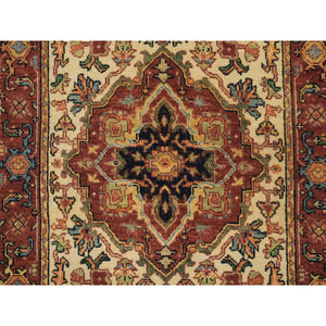 2'7"x20' Ivory, Soft And Plush, Antiqued Fine Heriz Re-creation, Hand Knotted, Pure Wool, Dense Weave, Xl Runner Oriental Rug FWR394254