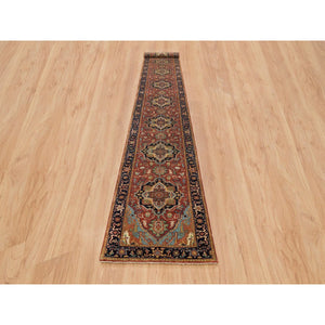2'6"x18' Terracotta Red, Extra Soft Wool, Hand Knotted, Antiqued Fine Heriz Re-creation, Densely Weave, Vegetable Dyes, Xl Runner Oriental Rug FWR394272
