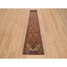 Load image into Gallery viewer, 2&#39;6&quot;x22&#39; Terracotta Red, Antiqued Fine Heriz Re-Creation, Natural Dyes, Dense Weave, Hand Knotted, Pure Wool, XL Runner Oriental Rug FWR394362