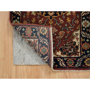 2'x3'2" Rust Red With Blue, Plush And Lush, Vegetable Dyes, Antiqued Sarouk Re-creation, Densely Woven, Pure Wool, Hand Knotted, Oriental Rug FWR394470