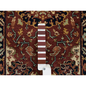 2'x3'2" Rust Red With Blue, Plush And Lush, Vegetable Dyes, Antiqued Sarouk Re-creation, Densely Woven, Pure Wool, Hand Knotted, Oriental Rug FWR394470