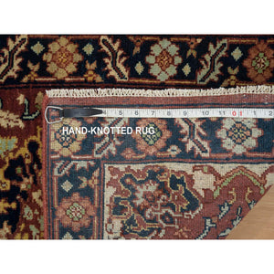 2'x3'2" Rust Red With Blue, Plush And Lush, Vegetable Dyes, Antiqued Sarouk Re-creation, Densely Woven, Pure Wool, Hand Knotted, Oriental Rug FWR394470