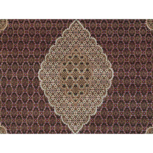 10'x13'10" Mahogany Red With Beaver Brown, Tabriz Mahi With Fish Medallion Design, Hand Knotted, 175 Kpsi, Organic Wool, Oriental Rug FWR394614