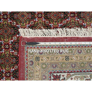 10'x13'10" Mahogany Red With Beaver Brown, Tabriz Mahi With Fish Medallion Design, Hand Knotted, 175 Kpsi, Organic Wool, Oriental Rug FWR394614