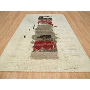 9'6"x13'4" Parchment White, Avant Garde Design, Hand Knotted, Lori Buft Gabbeh, Thick And Plush, Organic Wool, Oriental Rug FWR394626