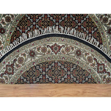 Load image into Gallery viewer, 3&#39;3&quot;x3&#39;3&quot; Obsidian Black, Tabriz Mahi With Fish Medallion Design, 175 Kpsi, Hand Knotted, Pure Wool, Unique Round Oriental Rug FWR394698