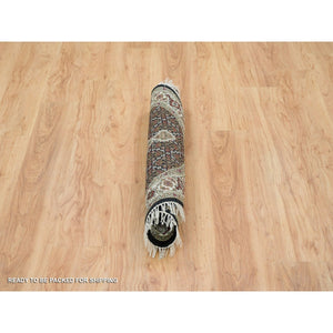 3'3"x3'3" Obsidian Black, Tabriz Mahi with Fish Medallion Design, 175 KPSI, Hand Knotted, Pure Wool, Unique Round Oriental Rug FWR394698