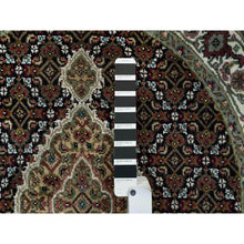 Load image into Gallery viewer, 3&#39;4&quot;x3&#39;4&quot; Obsidian Black with Vista White, Tabriz Mahi with Unique Round Fish Medallion Design, 175 KPSI, Hand Knotted, Natural Wool, Oriental Rug FWR394704