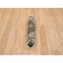 Load image into Gallery viewer, 3&#39;4&quot;x3&#39;4&quot; Obsidian Black with Vista White, Tabriz Mahi with Unique Round Fish Medallion Design, 175 KPSI, Hand Knotted, Natural Wool, Oriental Rug FWR394704