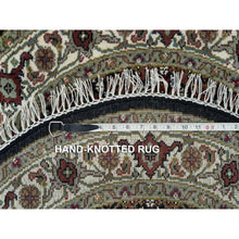 Load image into Gallery viewer, 3&#39;4&quot;x3&#39;4&quot; Obsidian Black with Vista White, Tabriz Mahi with Unique Round Fish Medallion Design, 175 KPSI, Hand Knotted, Natural Wool, Oriental Rug FWR394704