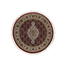 Load image into Gallery viewer, 3&#39;4&quot;x3&#39;4&quot; Mahogany Red with Porcelain Ivory, Tabriz Mahi with Fish Medallion Design, Hand Knotted, 175 KPSI, Pure Wool, Round Oriental Rug FWR394710