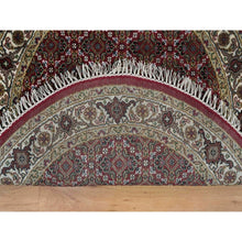 Load image into Gallery viewer, 3&#39;4&quot;x3&#39;4&quot; Mahogany Red with Porcelain Ivory, Tabriz Mahi with Fish Medallion Design, Hand Knotted, 175 KPSI, Pure Wool, Round Oriental Rug FWR394710