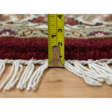 Load image into Gallery viewer, 3&#39;4&quot;x3&#39;4&quot; Mahogany Red with Porcelain Ivory, Tabriz Mahi with Fish Medallion Design, Hand Knotted, 175 KPSI, Pure Wool, Round Oriental Rug FWR394710