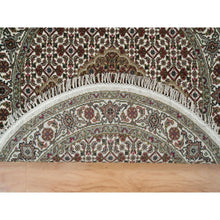 Load image into Gallery viewer, 3&#39;4&quot;x3&#39;4&quot; Porcelain White, 175 Kpsi, Pure Wool, Tabriz Mahi With Fish Medallion Design, Hand Knotted, Round Oriental Rug FWR394722