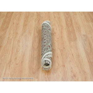 3'4"x3'4" Porcelain White, 175 Kpsi, Pure Wool, Tabriz Mahi With Fish Medallion Design, Hand Knotted, Round Oriental Rug FWR394722