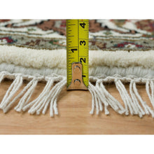 Load image into Gallery viewer, 3&#39;4&quot;x3&#39;4&quot; Porcelain White With Beaver Brown, Hand Knotted, 175 Kpsi, Organic Wool, Tabriz Mahi With Fish Medallion Design, Round Oriental Rug FWR394728