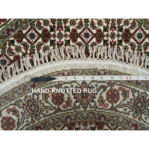 3'4"x3'4" Red Hand Knotted Wool And Silk Tabriz Mahi Fish Design Oriental Round Rug FWR352452