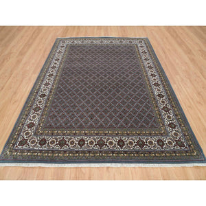 8'1"x10' Black Coral Gray, 175 Kpsi, Organic Wool, All Over Fish Herati Criss Cross Design, Hand Knotted, Oriental Rug FWR394752