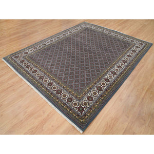 8'1"x10' Black Coral Gray, 175 Kpsi, Organic Wool, All Over Fish Herati Criss Cross Design, Hand Knotted, Oriental Rug FWR394752