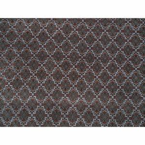 8'1"x10' Black Coral Gray, 175 Kpsi, Organic Wool, All Over Fish Herati Criss Cross Design, Hand Knotted, Oriental Rug FWR394752