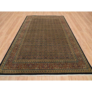 8'10"x12'6" Frost Black, Dense Weave, 250 Kpsi, Herati With All Over Fish Design, Natural Wool, Hand Knotted, Oriental Rug FWR394764