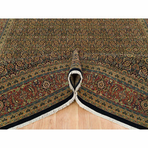 8'10"x12'6" Frost Black, Dense Weave, 250 Kpsi, Herati With All Over Fish Design, Natural Wool, Hand Knotted, Oriental Rug FWR394764