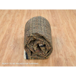 8'10"x12'6" Frost Black, Dense Weave, 250 Kpsi, Herati With All Over Fish Design, Natural Wool, Hand Knotted, Oriental Rug FWR394764