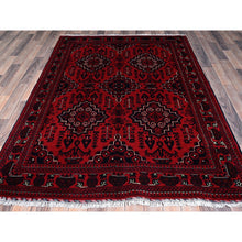 Load image into Gallery viewer, 5&#39;x7&#39; Chili Red, Hand Knotted, Afghan Khamyab with Geometric Medallions Design, Pure Wool, Natural Dyes, Oriental Rug FWR3942
