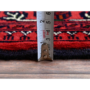 5'x7' Chili Red, Hand Knotted, Afghan Khamyab with Geometric Medallions Design, Pure Wool, Natural Dyes, Oriental Rug FWR3942