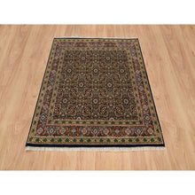 Load image into Gallery viewer, 5&#39;x5&#39; Retro Black, All Over Fish Mahi Herati Design, 175 Kpsi, Pure Wool, Hand Knotted, Square Oriental Rug FWR394806