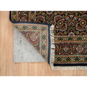 5'x5' Retro Black, All Over Fish Mahi Herati Design, 175 Kpsi, Pure Wool, Hand Knotted, Square Oriental Rug FWR394806