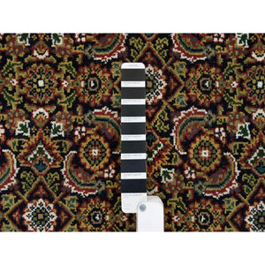 5'x5' Retro Black, All Over Fish Mahi Herati Design, 175 Kpsi, Pure Wool, Hand Knotted, Square Oriental Rug FWR394806