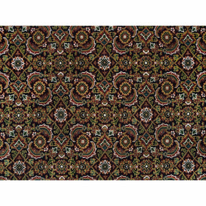 5'x5' Retro Black, All Over Fish Mahi Herati Design, 175 Kpsi, Pure Wool, Hand Knotted, Square Oriental Rug FWR394806