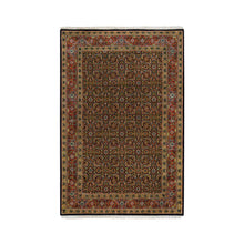 Load image into Gallery viewer, 4&#39;1&quot;x6&#39;3&quot; Grease Black, All Over Fish Herati Design, Densely Woven, 250 KPSI, 100% Wool, Hand Knotted, Oriental Rug FWR394818
