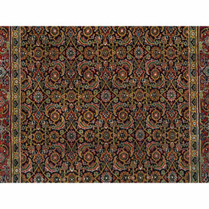 4'1"x6'3" Grease Black, All Over Fish Herati Design, Densely Woven, 250 KPSI, 100% Wool, Hand Knotted, Oriental Rug FWR394818