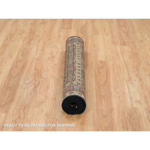 4'1"x6'3" Grease Black, All Over Fish Herati Design, Densely Woven, 250 KPSI, 100% Wool, Hand Knotted, Oriental Rug FWR394818
