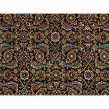 Load image into Gallery viewer, 4&#39;1&quot;x5&#39;9&quot; Asphalt Black And Sangria Red, 175 Kpsi, 100% Wool, Hand Knotted, All Over Fish Mahi Herati Design, Oriental Rug FWR394824