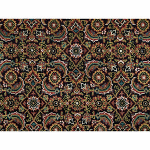 4'1"x5'9" Asphalt Black And Sangria Red, 175 Kpsi, 100% Wool, Hand Knotted, All Over Fish Mahi Herati Design, Oriental Rug FWR394824