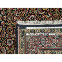Load image into Gallery viewer, 4&#39;1&quot;x5&#39;9&quot; Asphalt Black And Sangria Red, 175 Kpsi, 100% Wool, Hand Knotted, All Over Fish Mahi Herati Design, Oriental Rug FWR394824