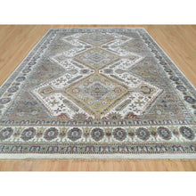 Load image into Gallery viewer, 13&#39;8&quot;x17&#39;9&quot; Pearl White, Unique Flower Rosettes Border Design, Hand Knotted, Natural Dyes, Natural Wool, Shiraz Reimagined, Thick And Plush, Oversized Sustainable Oriental Rug FWR394902