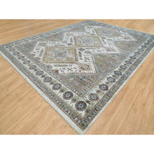 Load image into Gallery viewer, 13&#39;8&quot;x17&#39;9&quot; Pearl White, Unique Flower Rosettes Border Design, Hand Knotted, Natural Dyes, Natural Wool, Shiraz Reimagined, Thick And Plush, Oversized Sustainable Oriental Rug FWR394902