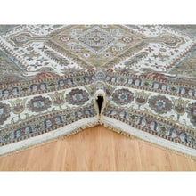 Load image into Gallery viewer, 13&#39;8&quot;x17&#39;9&quot; Pearl White, Unique Flower Rosettes Border Design, Hand Knotted, Natural Dyes, Natural Wool, Shiraz Reimagined, Thick And Plush, Oversized Sustainable Oriental Rug FWR394902