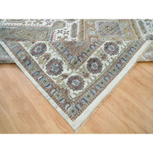 Load image into Gallery viewer, 13&#39;8&quot;x17&#39;9&quot; Pearl White, Unique Flower Rosettes Border Design, Hand Knotted, Natural Dyes, Natural Wool, Shiraz Reimagined, Thick And Plush, Oversized Sustainable Oriental Rug FWR394902