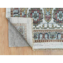Load image into Gallery viewer, 14&#39;x14&#39; Smoky White, Shiraz Reimagined, Thick And Plush, Unique Flower Rosettes Border Design, Hand Knotted, Vegetable Dyes, Pure Wool, Square Sustainable Oriental Rug FWR394914